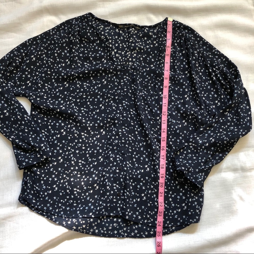 Zara Navy Blue Star Chiffon Long Sleeve Button Up Blouse Size XS - Picture 7 of 12